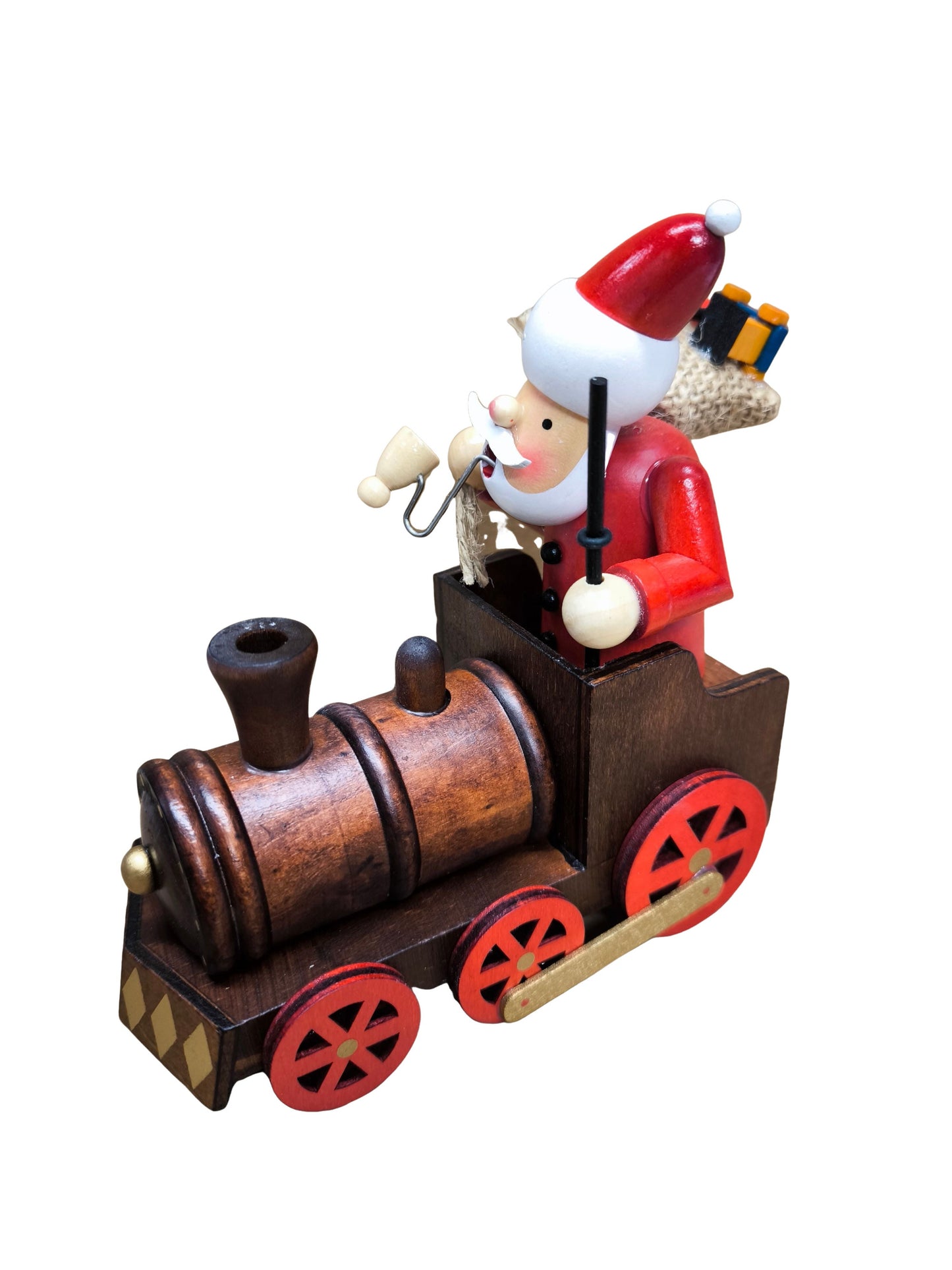 Räuchermann Weihnachtsmann auf Lokomotive ca. 15 x 15 cm