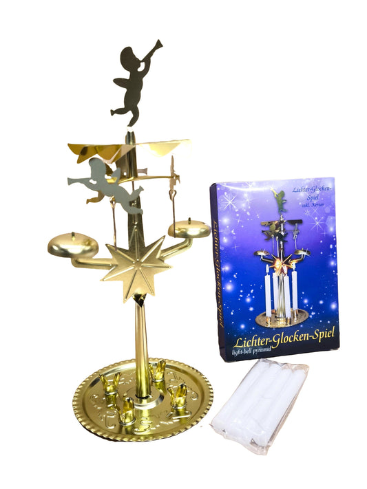Knox Lichter-Glockenspiel / Klingel-Pyramide aus Messingblech gold inkl. 4 Kerzen