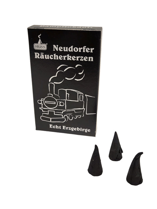 HUSS® Räucherkerzen „Eisenbahnduft / Dampflokduft“ - schwarz-