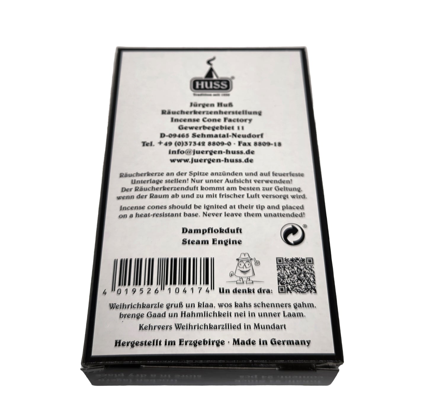 HUSS® Räucherkerzen „Eisenbahnduft / Dampflokduft“ - schwarz-