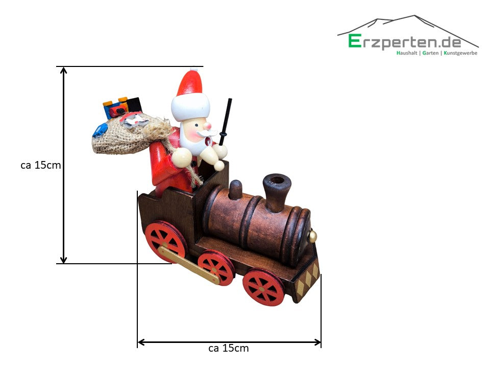 Räuchermann Weihnachtsmann auf Lokomotive ca. 15 x 15 cm