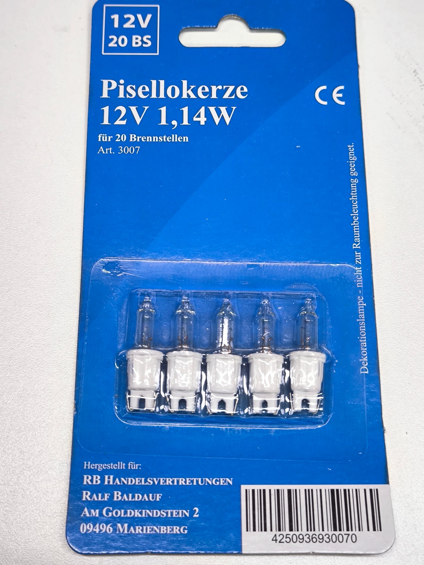 Ersatzlampe Pisellokerze Mini-Beleuchtung LED 12V 1,14W