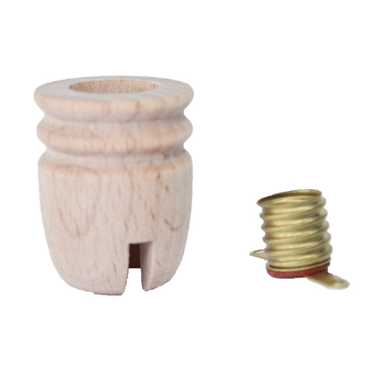 Lichtertülle Buche Ø 14mm inkl. Fassung E10 - Nut 4mm + gebohrt Ø 5mm - V11